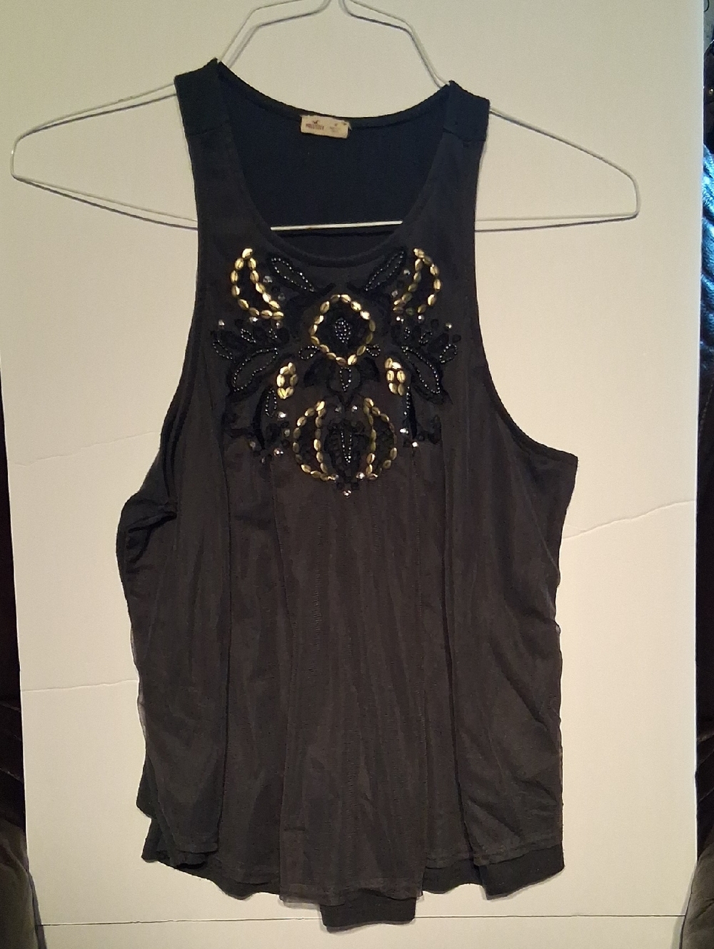 Hollister Black Tank with Gold Bead Applique